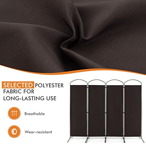 Giantex 1.8m(6.2피트) 접이식 4패널 룸 디바이더 브라운 - 221cm(87인치) 너비의 독립형 접이식 패브릭 프라이버시 스크린, 경량 휴대용 파티션 벽 칸막이 및 분리기, 홈 오피스, 아파트, 스튜디오용 - color: 브라운., size: 4-Panel