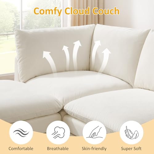 Modular Ottoman Seat, Sectional Sofa Cube Footstool, Ivory White - color: Ivory White