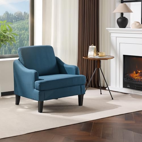 VINGLI Linen Fabric Accent Chair Navy Blue, Modern Upholstered Armchair, Comfy Sofa Chair Living Room Bedroom Furniture for Apartment - color: Navy Blue
