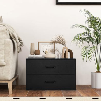 2-Drawer Stackable Dresser, Horizontal Storage Cabinet (1, Black) | Lateral File Cabinet | Stacking Drawer Chest | Metal Handle | Anti-Topping Kits | For Living Room, Study, Office - color: Cherry