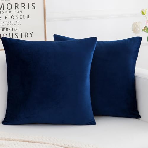 Velvet Decorative Throw Pillow Covers, Soft Square Cushion Case Home Decor for Living Room Couch Bed Sofa, Set of 2 Pack, Dark Blue, 16x16 Inch - color: Dark Blue, size: 16" x 16" (Pack of 2)