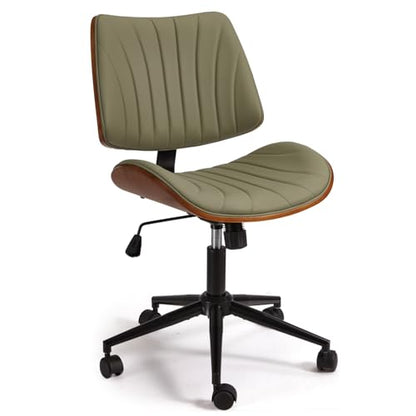 EROMMY Armless Office Desk Chair,Wooden Back Small Office Desk Chair No Arms Adjustable Height Modern Armless Chairs with Swivel Wheels for Small Spaces,Green - color: Green