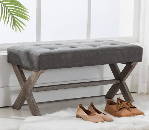 chairus PU Leather Upholstered Entryway Bench, 36 inch Bedroom Bench Seat with X-Shaped Wood Legs for Living Room, Foyer or Hallway - Gray - color: Pu, Grey