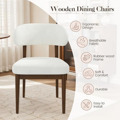 Wooden Dining Room Chairs Set of 2, Modern Upholstered Velvet Kitchen Chairs with Ergonomic Curved Back, Farmhouse Dining Side Chair with Solid Wood Frame for Kitchen Room, Cream - color: Cream