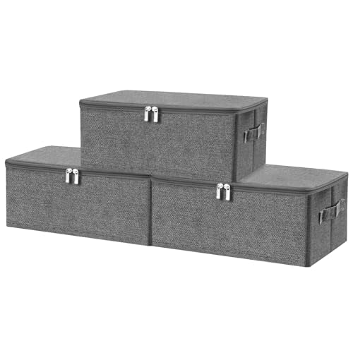 ANMINY Fabric Storage Bins with Zipper Lids, 15"x10"x6", Gray, 3 PCS | 15.6Qt Cotton Linen Storage Box, PP Board Frame, Washable Collapsible, with Handles & 3-side Open Lid, Stackable, Small - color: Gray, size: Small (Pack of 3)