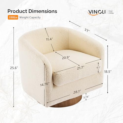 VINGLI 360°Swivel Accent Chairs Set of 2 with Engineered Wood Base and Removable Cushion for Living Room, Bedroom, Curved Back Barrel Chairs for Small Space, Upholstered Bucket Armchairs, Teddy Khaki - color: Teddy-khaki