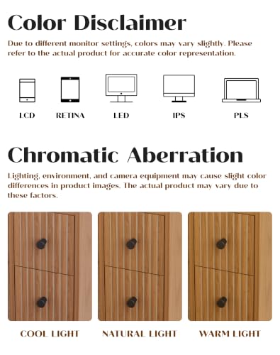 Narrow Nightstand Set of 2 with Charging Station for Small Bedroom | Open Shelf and 2 Drawers, For Small Space, Living Room, Bedroom or Sofa Side Use, Wood Grain Look, Raised Tray Top