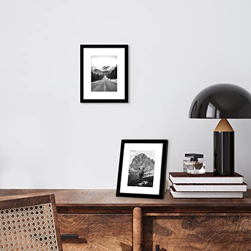 Americanflat 8x10 Picture Frame 2-Pack - Matted to 5x7 - Black | Slim Molding construction, Polished plexiglass front, wall or tabletop display with included easel, sawtooth hangers included - color: Black, size: 8X10