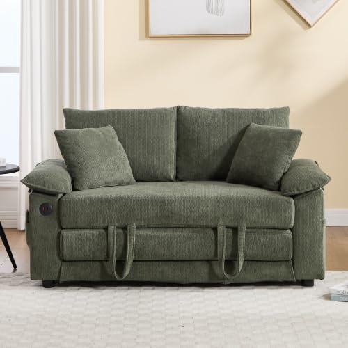 3-in-1 Convertible Sofa Bed | Foldable Loveseat Couch Floor Futon Sofa Sleeper Mattress Lounge Space‑Saving, Green - color: Green