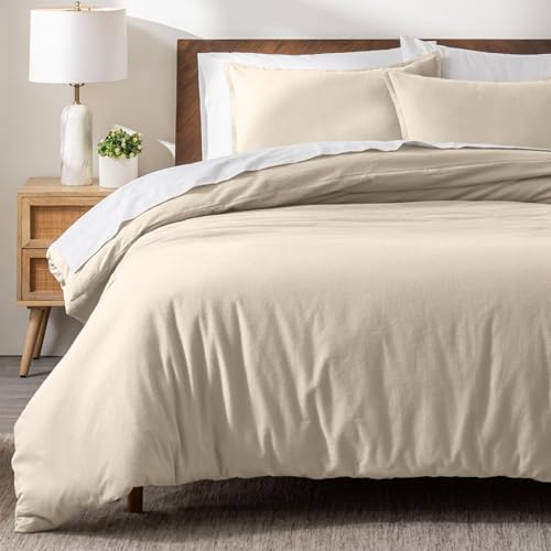 Bare Home Flannel Duvet Cover Set (Queen, Sand) | 100% Cotton, Velvety Soft, Heavyweight, Premium Flannel, Double Brushed, Includes Sham Pillow Covers - color: 05 - Sand (No Comforter), size: Queen
