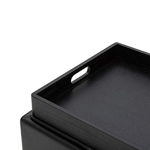 CHITA Storage Ottoman Cube with Tray Lid, Small Footstool with Storage, Square End Table for Living Room and Bedroom, Faux Leather in Black - color: Black