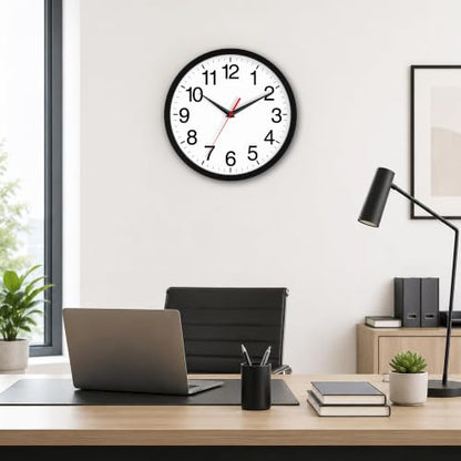 Wall Clock Analog 10 Inch Black Battery Operated Silent Clock | Easy To Read, Non Ticking, Round, Accurate, Kitchen, Living Room, Classroom, Office, School - color: A_black, size: 10 Inch