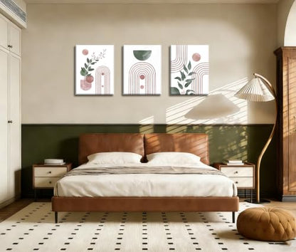 Frimeeme Pink and Green Wall Art,Large Boho Canvas Pint Set of 3，Pink And Green Abstract Leaves Wall Art Abstract Geometry Canvas Prints Ready to Hang, 12x16 Inches - color: Framed - Pink and Green Wall Art, size: 12"L x 16"W x 3Pieces