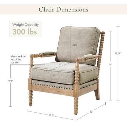 Madison Park Donohue Mid-Century Modern Accent Chairs for Living Room with Nailhead Trim, Solid Wood, Oakwood Finish, Upholstered Seat, Lounge for Reading Bedroom Furniture, Light Grey - color: Light Grey