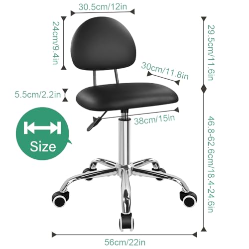 FURWOO Office Chair with Back Modern Minimalist Style 360 Swivel Stool with Wheels for Home Office Work Vanity Spa Shop Black
