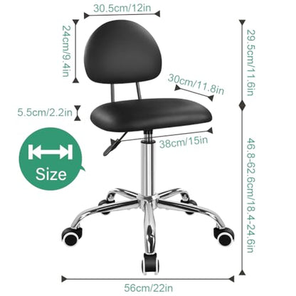 FURWOO Office Chair with Back Modern Minimalist Style 360 Swivel Stool with Wheels for Home Office Work Vanity Spa Shop Black