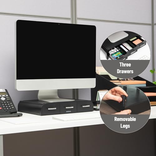 Mind Reader Monitor Stand, Laptop Riser, Desktop Organizer, Storage Drawer, Office, Plastic, 13.5"L x 13"W x 4"H, Black - size: 1 Pack