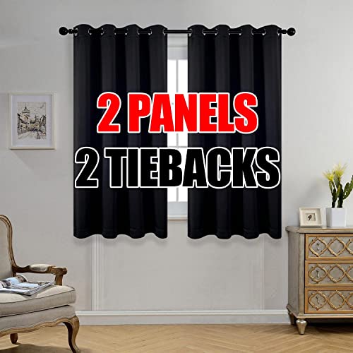Room Darkening Grommet Thermal Insulated Blackout Window Curtains Panels for Gilrs Room Window 1 Pair 52x63 Inch Black, Bonus 2 Tie Backs Included - color: Black, size: 52"W x 63"L (Pack of 2)