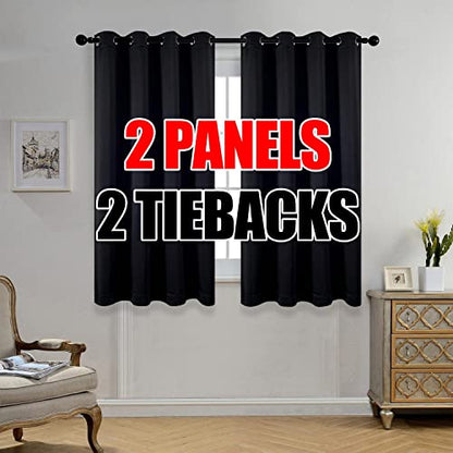 Room Darkening Grommet Thermal Insulated Blackout Window Curtains Panels for Gilrs Room Window 1 Pair 52x63 Inch Black, Bonus 2 Tie Backs Included - color: Black, size: 52"W x 63"L (Pack of 2)