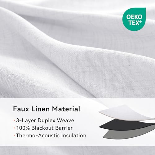 100% Blackout Linen Textured Curtains 63 Inch Long, Bright White | 100% Blackout Shield, Light Blocking, Thermal Insulated, Grommet Window Curtains for Bedroom/Living Room, 50"x63", 2 Panels - color: Alba | Bright White, size: 50"W x 63"L (Pack of 2)