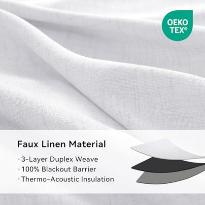 100% Blackout Linen Textured Curtains 84 Inch Long, Bright White | 100% Blackout Shield, Light Blocking, Thermal Insulated, Grommet Window Curtains for Bedroom/Living Room, 50"x84", 2 Panels - color: Alba | Bright White, size: 50"W x 84"L (Pack of 2)