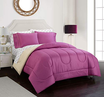 Idea Nuova "Casa 7-Piece Solid Reversible Comforter Set with Bonus Sheets, Purple, Queen, 86"x86" - color: Purple, size: Queen