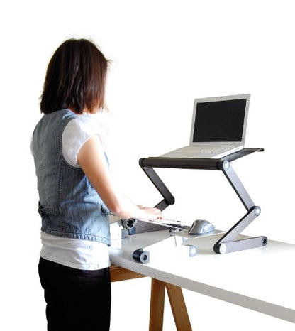 WorkEZ Adjustable Standing Desk Converter w/2 Fans & 3 USB Ports, Sit to Stand Desk Riser Monitor Standing Computer Desk, Height & Angle Negative Tilt - color: Black+usb Fan Hub
