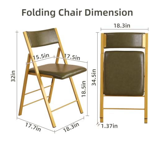 Folding Chairs 2 Pack, 450Lbs Steel Frame Foldable Dining Chairs, Green | 1.37" Folded, Waterproof Rustproof Indoor Outdoor Padded Folding Chairs for Dining Room, Conference Rooms, Weddings, Events - color: Green