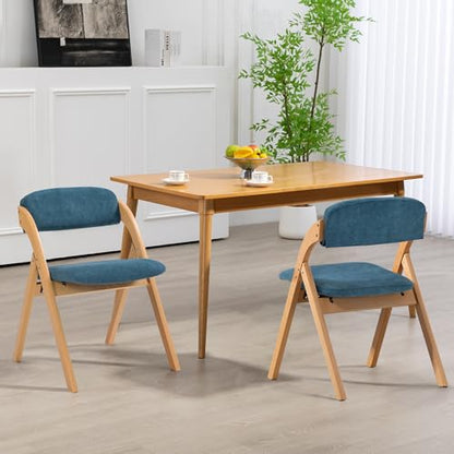 Folding Chairs with Padded Seats | Wooden Stackable Dining Chair Set of 2 with Removable Cover Extra for Guests Kitchen Office Wedding Party Picnic, Smog Blue - color: Smog Blue, size: 2PCS