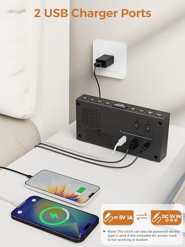 Digital Alarm Clock for Bedroom with 2.2-Inch Bold Numbers, Dual Alarms | Day-of-Week Display, Weekday/Weekend Mode, Plug in Bedside Clock with USB-C/USB-A Charging, 5-Level Brightness and Volume - color: White, size: With Bold Digits