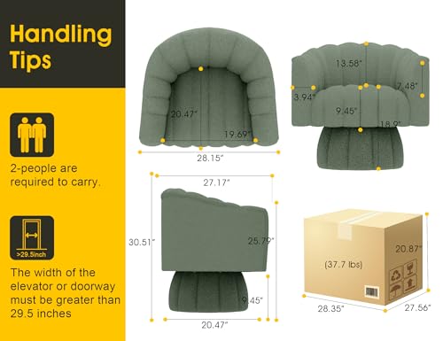 Dewhut Swivel Accent Chair, 360° Swivel Barrel Chair with Armrest, Sherpa Upholstered Single Sofa Reading Chair for Living Room,Bedroom,Waiting Room(Beige) - color: Sherpa-green