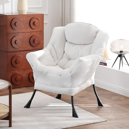 Lazy Chair, Comfy Reading Accent Chair for Bedroom, Beige | Comfy Bedroom Accent Chair with Washable Removable Cover and extra throw pillowfor Living Room Dorm - color: Beige-single