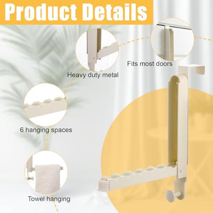 2 Pack Foldable Over The Door Drying Rack, Heavy Duty Door Hanger with Retractable Rod, Space Saving Laundry Towel Clothes Rack for Bathroom Bedroom