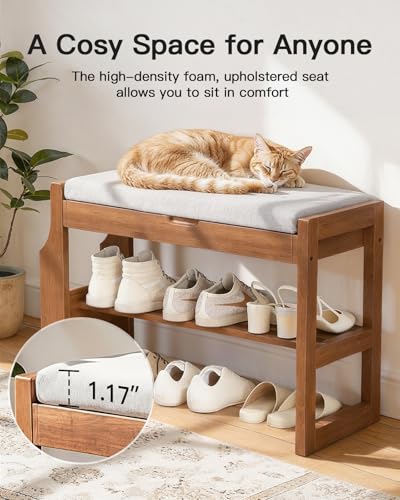 Pipishell 26" Pine Wood Shoe Bench Entryway with Soft Cushion and Storage | Lift-top storage, side holder, 440 lbs weight capacity, sturdy and durable, EPA & CARB-certified, holds 6 pairs, for entryway - size: 25.8 Inch