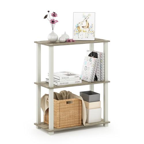 Furinno TURN-S-TUBE Storage Shelves, 3-Tier Book Shelf, Corner Shelf, Toolless Open Shelves, for Organization and Storage, Living Room, Garage, Home Office, Sonoma Oak - color: Sonoma Oak/White, size: 3-Tier Square Tube