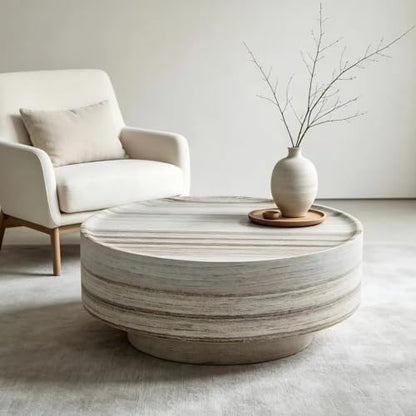 Round Fiberglass Coffee Table, Easy Assembly Cocktail Table for Living Room - color: 31.49 Grey