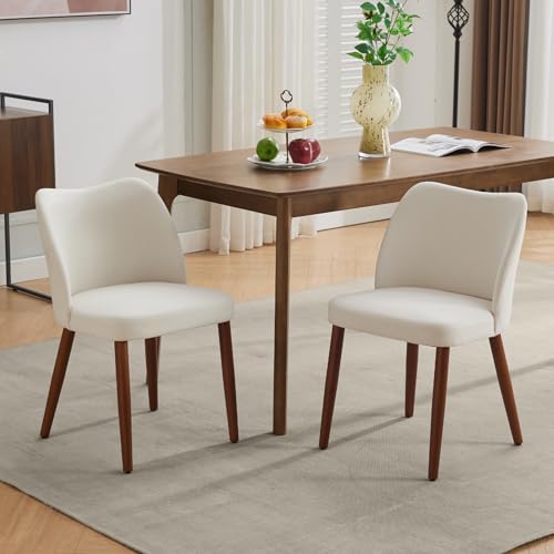 GarveeHome Wooden Dining Chair Set of 4 Upholstered Fabric Dining Chair | Modern Kitchen Chairs with Curved Backrest Leveling Feet for Dining Room, Living Room, , No tool assembly, No Wobble, White - color: White