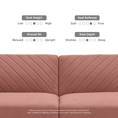 mopio 76.4" Futon Sofa Bed Chevron Styled, Sleeper Couch (Old Rosa Velvet) | Reclines flat for surprise sleepovers; space-savvy design and tapered legs add mid-century warmth. - color: Old Rosa Velvet
