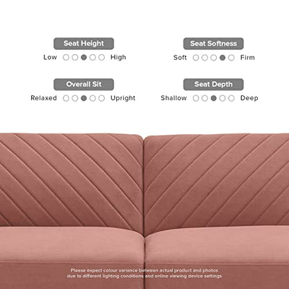mopio 76.4" Futon Sofa Bed Chevron Styled, Sleeper Couch (Old Rosa Velvet) | Reclines flat for surprise sleepovers; space-savvy design and tapered legs add mid-century warmth. - color: Old Rosa Velvet