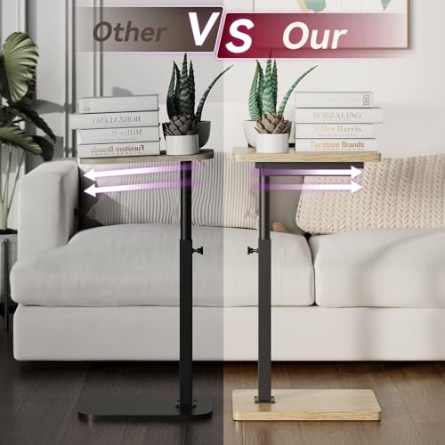 IBUYKE C Shaped Side Table, Angle Adjustable, 360° Swivel Height Adjustable End Table for Small Spaces, for Phone Computer & Tablet, Modern Small Coffee Snack Table for Sofa/Bed, Natural UTVT004R | 360° Swivel Height Adjustable,Side End Table for Small Sp
