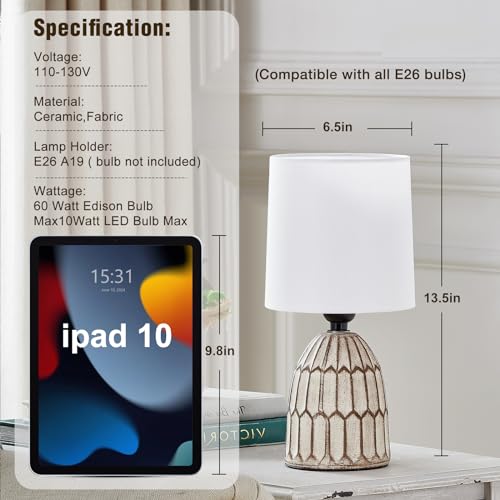 EJIAXIN Small Table Lamp -13.5" Boho Lamp - Bedside Lamps - Farmhouse Rustic Ceramic Table Lamp for Bedroom, Living Room, Nightstand, Office, Side Desk Lamp, End Table Lamp - style: Retro