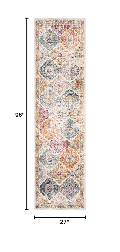 SAFAVIEH Madison Collection Runner Rug - 2'3" x 8', Cream & Multi, Boho Chic Distressed Design, Non-Shedding & Easy Care, Ideal for High Traffic Areas in Living Room, Bedroom (MAD611B) - color: Cream/Multi, size: 2'3" x 8' (Runner)