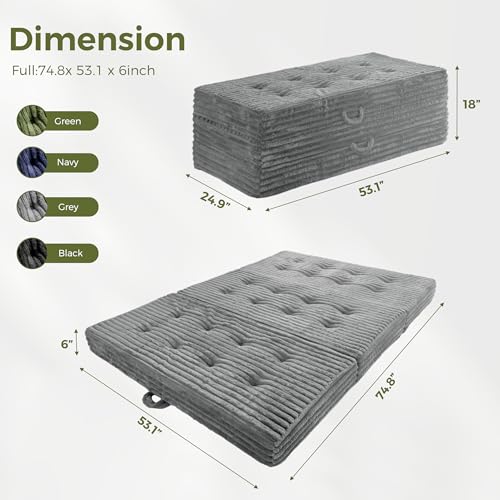 MAXYOYO Folding Sofa Couch Bed, 6 Inch Tri-Fold Floor Sofa Bed, Folding Mattress with Handles, Soft Faux Fur Folding Bed with Supportive Foam Filling, Portable Couch for Living Room, Full, Grey - color: Grey, size: Full
