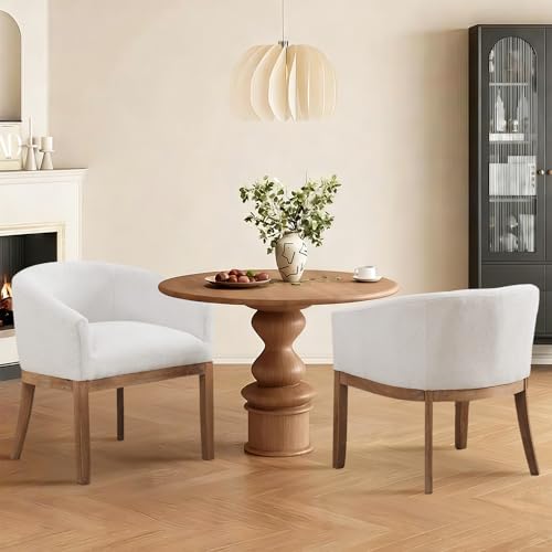 Modern Upholstered Barrel Dining Chair Set of 2, Natural Hardwood Frame, Farmhouse Linen Chairs for Dining Room, Kitchen, Office (Beige) - color: Beige, size: Set of 2