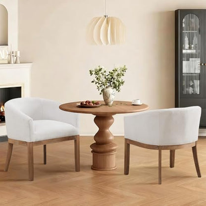 Modern Upholstered Barrel Dining Chair Set of 2, Natural Hardwood Frame, Farmhouse Linen Chairs for Dining Room, Kitchen, Office (Beige) - color: Beige, size: Set of 2