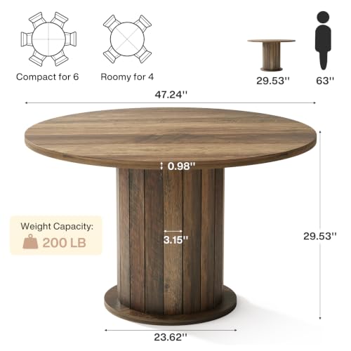 Tribesigns 47-Inch Round Conference Table with Sturdy Pedestal for 4-6 | Rustic Meeting Table with Thick Tabletop, Circular Office Table for Conference Room, Meeting Room, Home Office, Brown