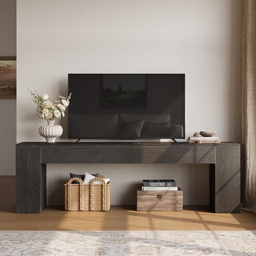 LITTLE TREE 70.8" TV Stand, Wooden Entertainment Center, Low TV Console Table for TVs Up to 80", Modern Chic Entertainment Center for Living Room, Bedroom, Apartment, Black, Easy Assembly