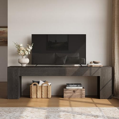 LITTLE TREE 70.8" TV Stand, Wooden Entertainment Center, Low TV Console Table for TVs Up to 80", Modern Chic Entertainment Center for Living Room, Bedroom, Apartment, Black, Easy Assembly