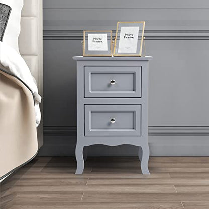 Bonnlo Gray Nightstand Set of 2, Nightstands with 2 Drawers, Bed Side Table/Night Stand, Small Nightstand for Bedroom, Small Spaces, College Dorm, Kids’ Room, Living Room, Wood, 16W x 12D x 24H, Grey - color: Grey