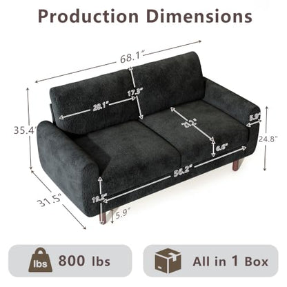 Ihanherry 68" Loveseat Sofa, Small Couch for Small Spaces, Comfy Chenille Sofa with Spring Cushion and Wood Frame, Mid Century Modern Couch, Deep Seat Couch for Living Room Bedroom Office, Black - color: Black